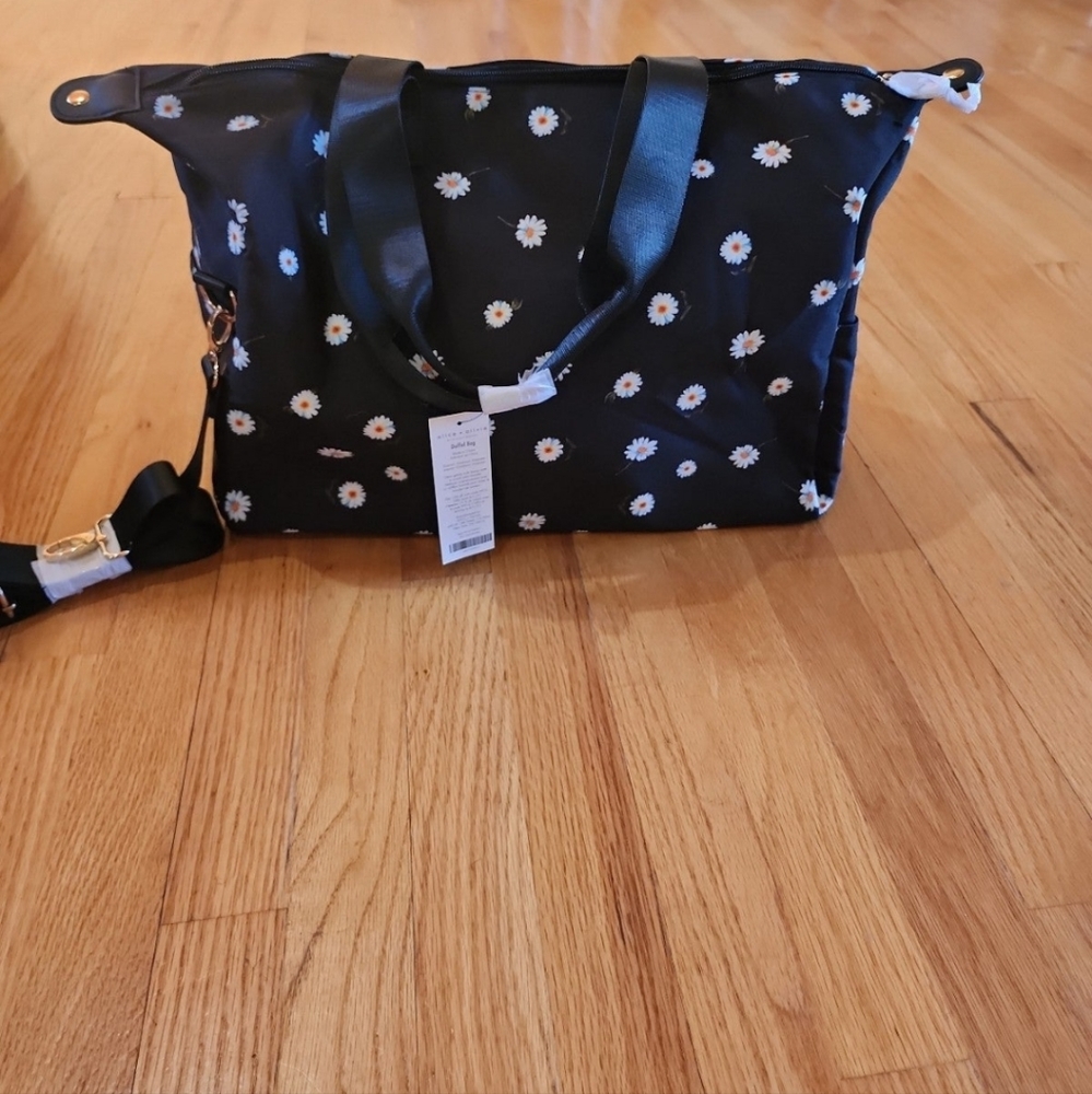 NEW Alice & Olivia Black Sunflower Overnight Tote Duffel Bag